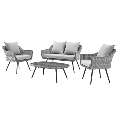 Crigger 4-Piece Rattan Wicker Outdoor Conversation Set -1 Loveseat, 2 Lounge Chairs, 1 Coffee Table - Image 0