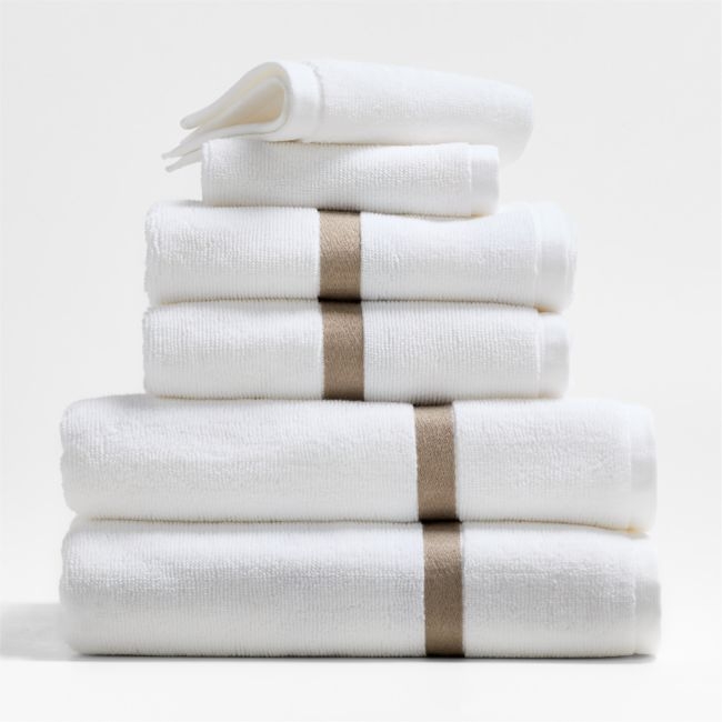 Tuxedo Stripe Organic Cotton Sand Beige Bath Towels, Set of 6 - Image 0