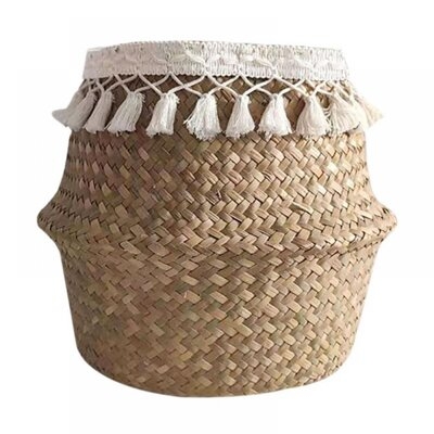 Woven Seagrass Belly Basket,Tassel Macrame Hand Woven Seagrass Belly Basket For Storage,Picnic,Plant Basin Cover,Groceries,Home Decor And Woven Straw Beach Bag - Image 0