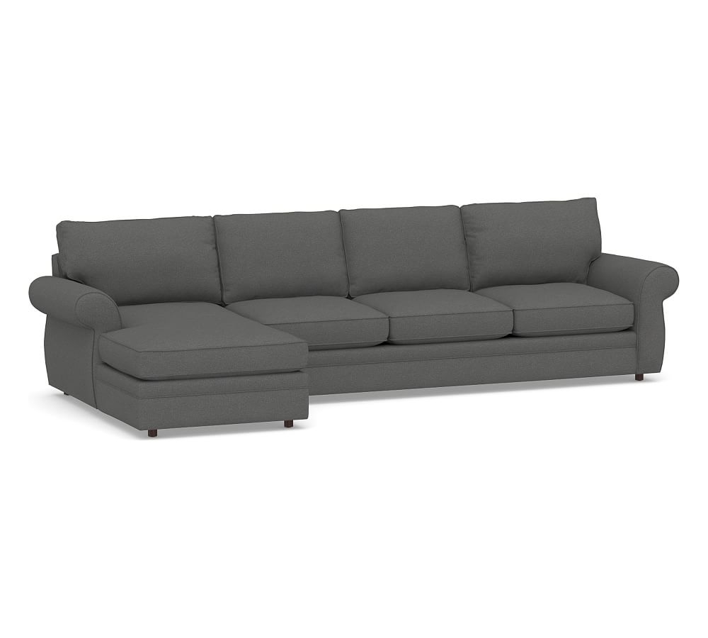Pearce Roll Arm Upholstered Right Arm Sofa with Chaise Sectional, Down Blend Wrapped Cushions, Park Weave Charcoal - Image 0