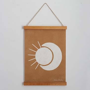 Sun Moon Terracotta Cream Canvas Wood Wall Hanging, 12"x16" - Image 3