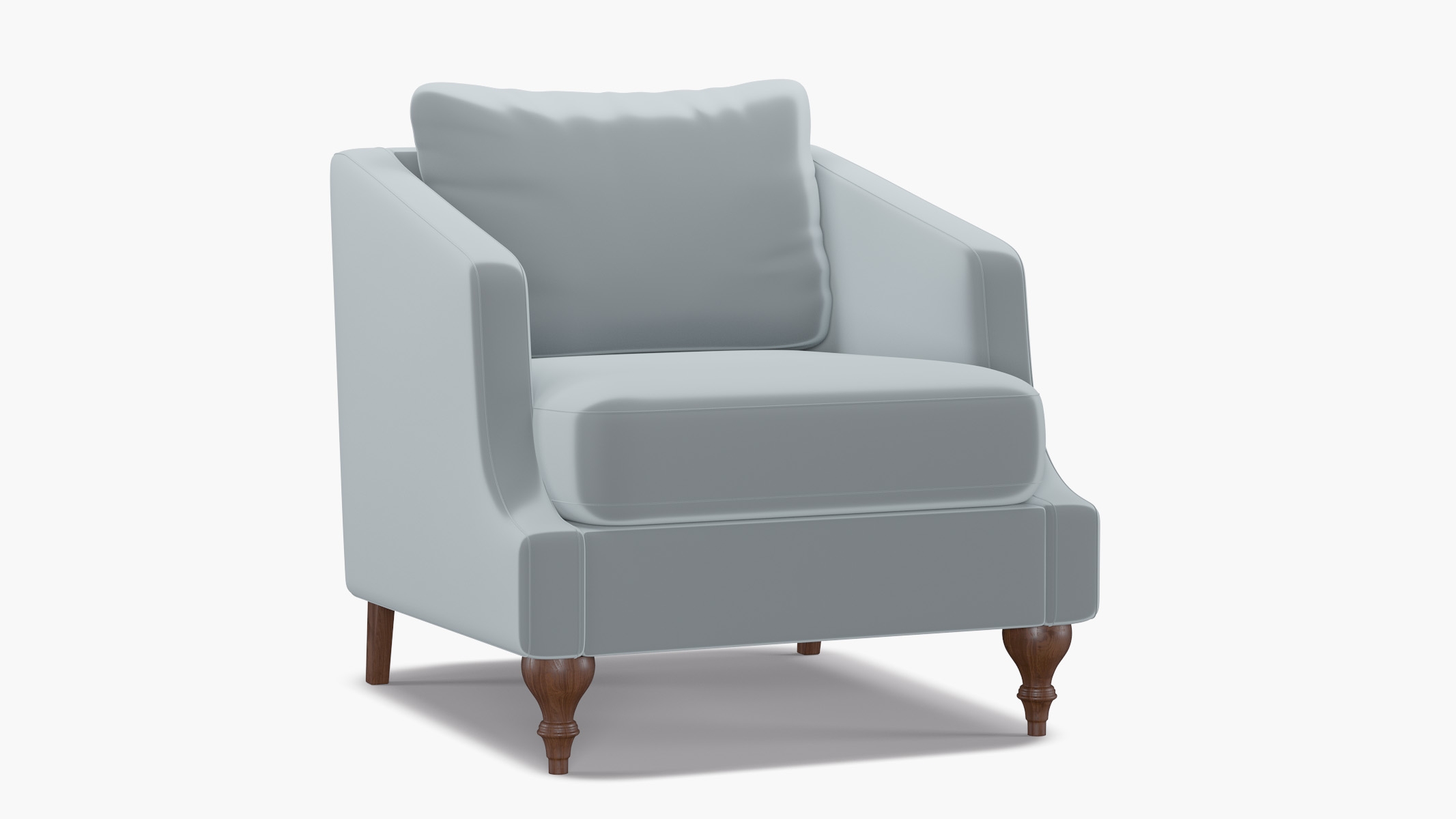 Slope Arm Chair, Sterling Performance Velvet, Walnut Turned Wood Leg - Image 1