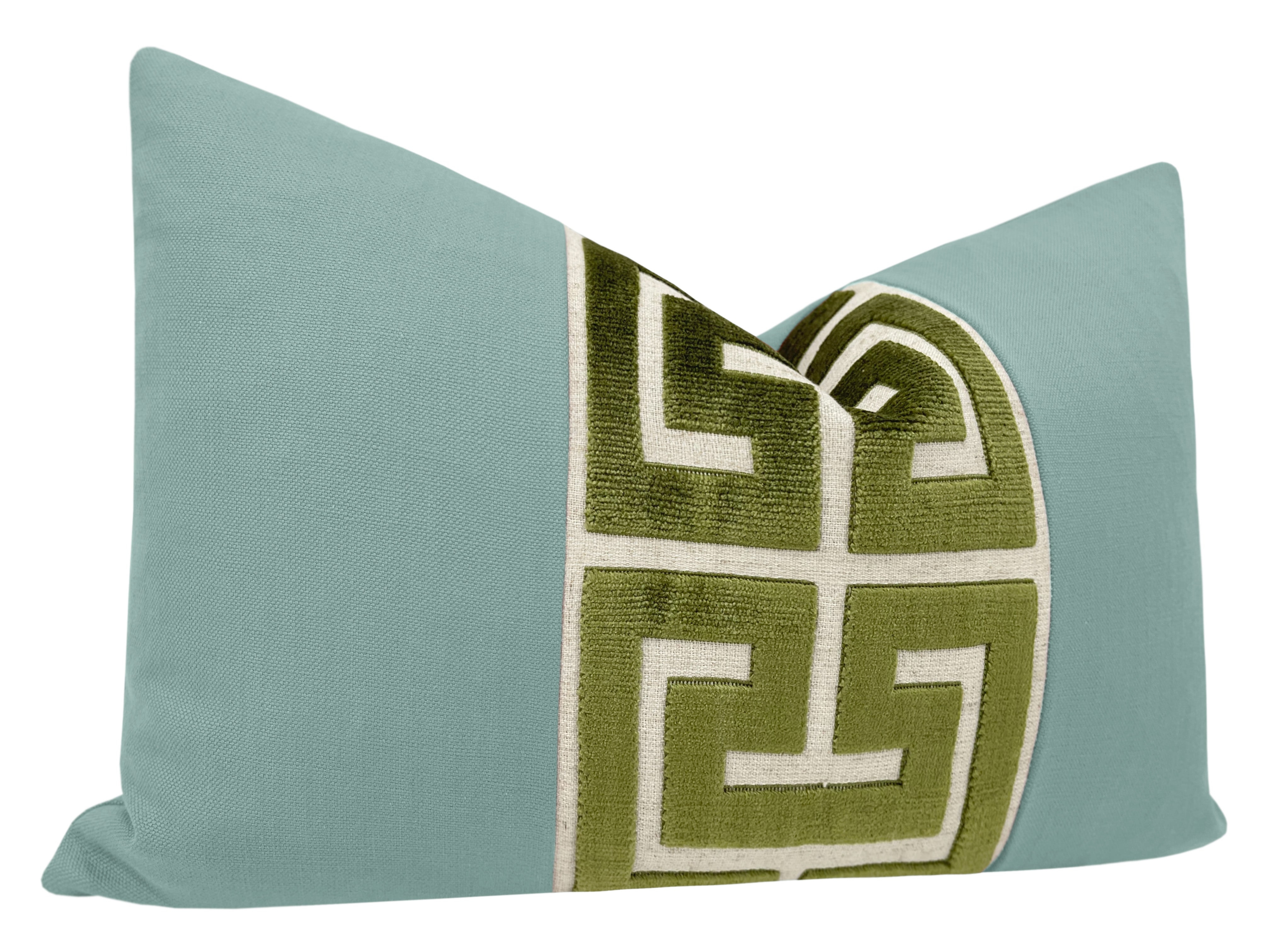 THE LITTLE LUMBAR :: CLASSIC LINEN // SPA BLUE + OLIVE GREEK TRIM - LITTLE LUMBAR 12" X 18" - Image 1