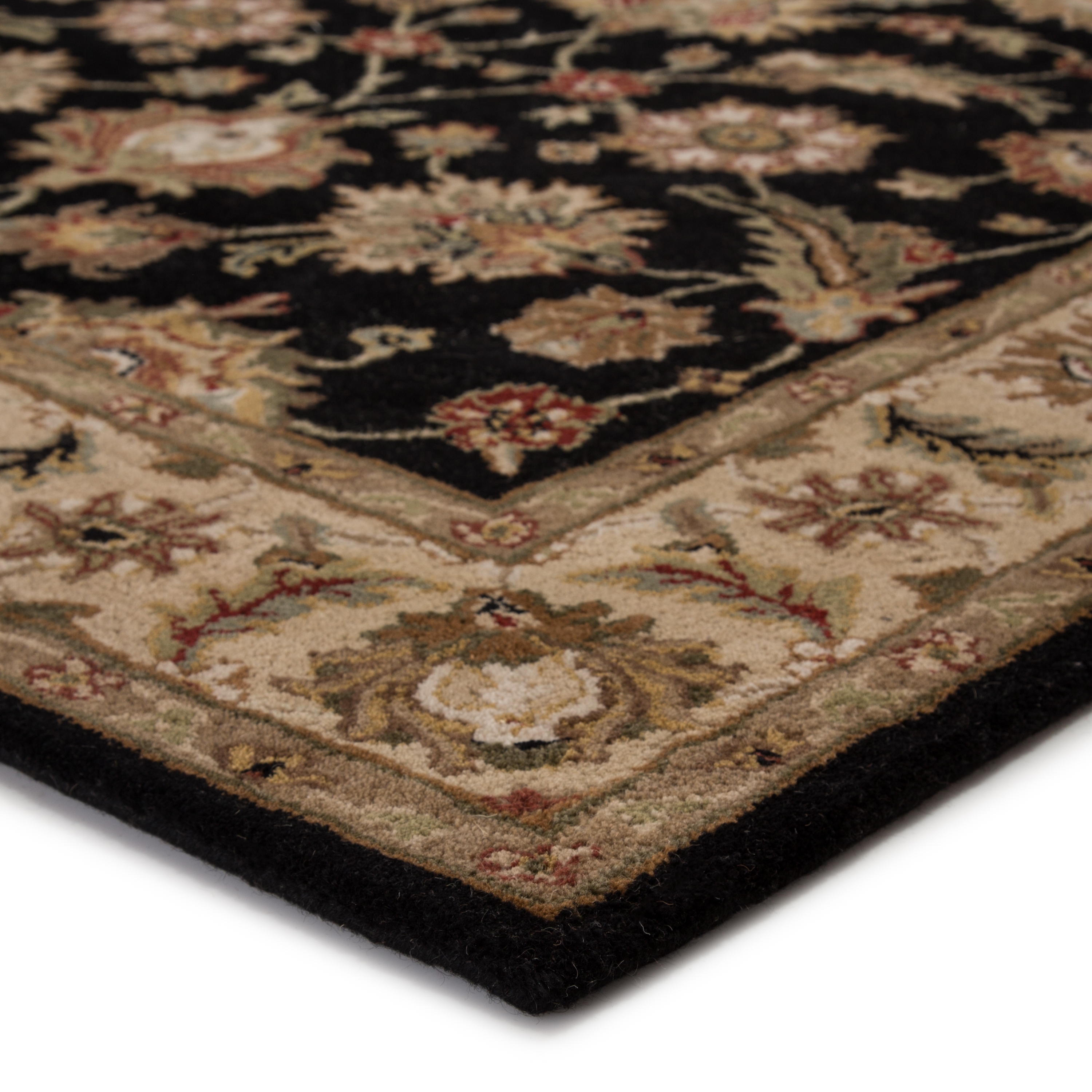 Selene Handmade Floral Black/ Beige Area Rug (8' X 10') - Image 1