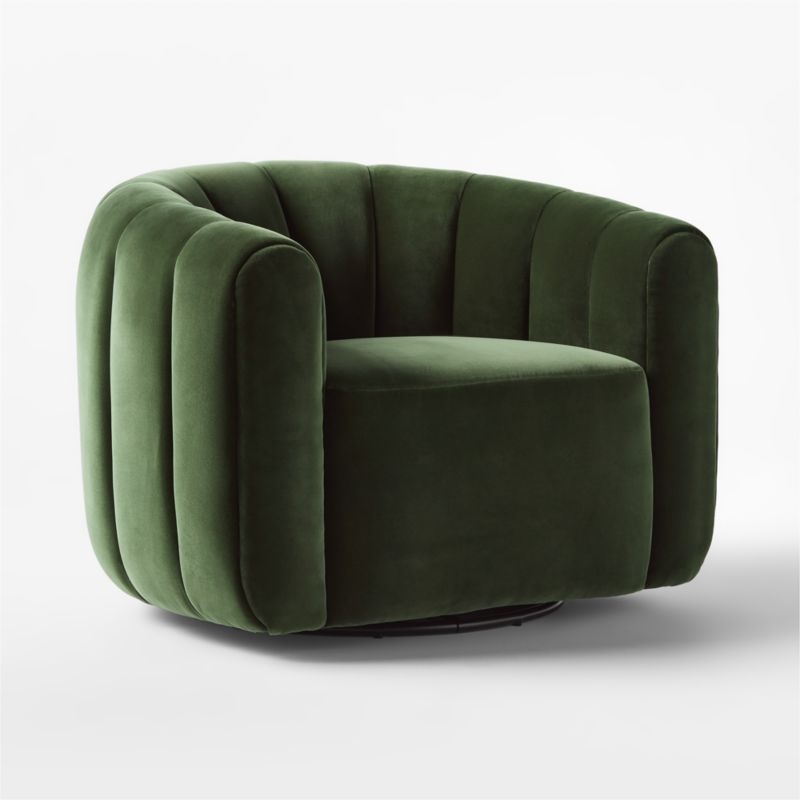 Fitz Channeled Green Velvet Swivel Chair - Image 2