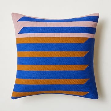 Crewel Shadow Bars Pillow Cover, Landscape Blue, 20"x20" - Image 2
