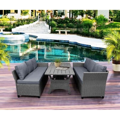 Patio Dining Table Set Outdoor Furniture Pe Rattan Wicker Conversation Set All-Weather Sectional Sofa Set With Table & Soft Cushions (Grey) - Image 0