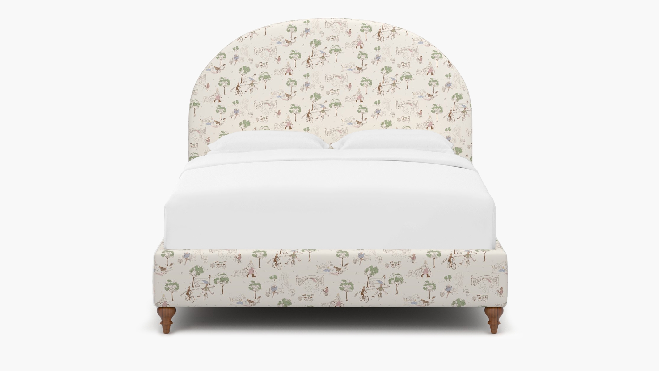 Demilune Bed, Multi Central Park Toile, Walnut Traditional Turned Leg, Twin - Image 0