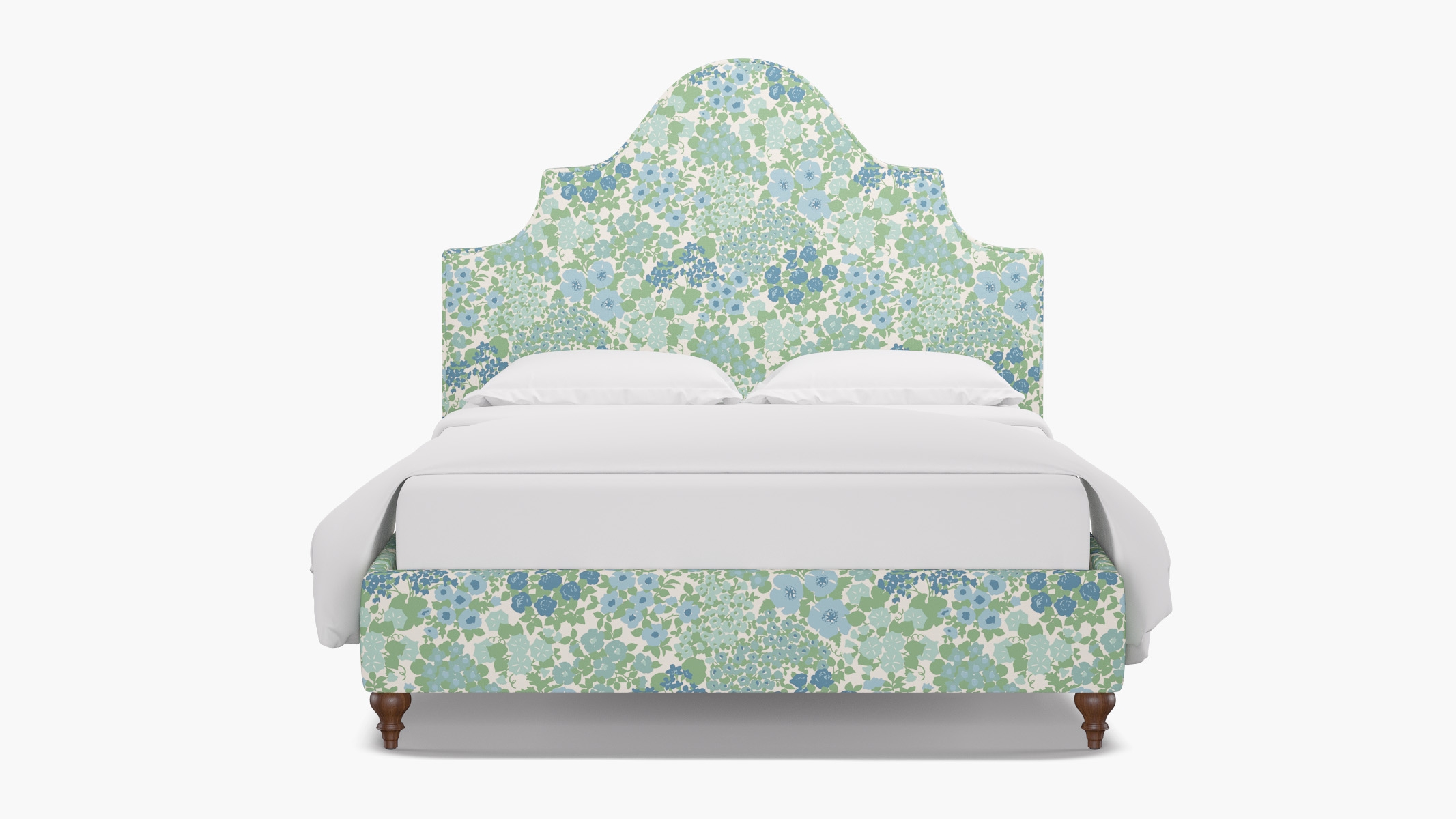 Statement Bed, Mist Million Flowers, Walnut Traditional Turned Leg, Twin - Image 0