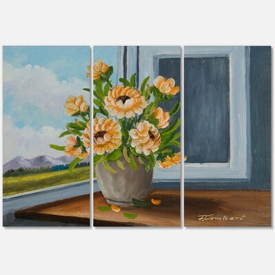 Still Life With Orange Flowers At The Window - 3 Piece Wrapped Canvas Painting - Image 0