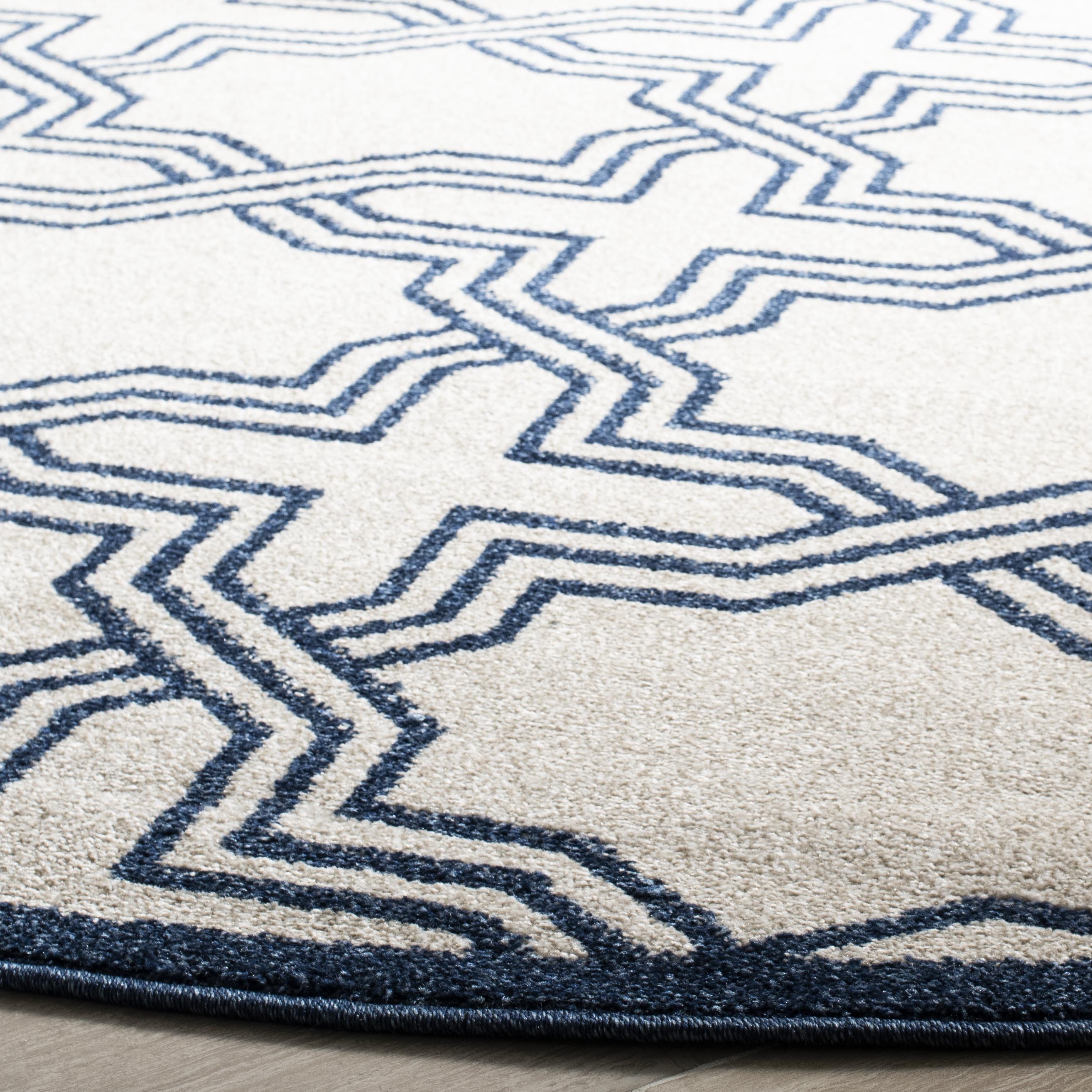 Arlo Home Indoor/Outdoor Woven Area Rug, AMT413M, Ivory/Navy,  7' X 7' Round - Image 2