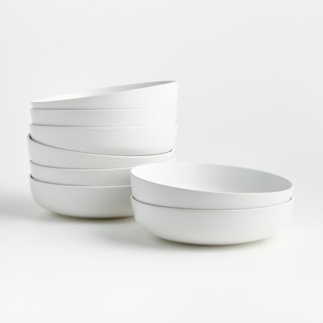 Wren Matte White Low Bowls, Set of 8 - Image 0