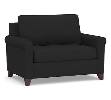 Cameron Roll Arm Upholstered Twin Sleeper Sofa with Air Topper, Polyester Wrapped Cushions, Textured Basketweave Black - Image 0