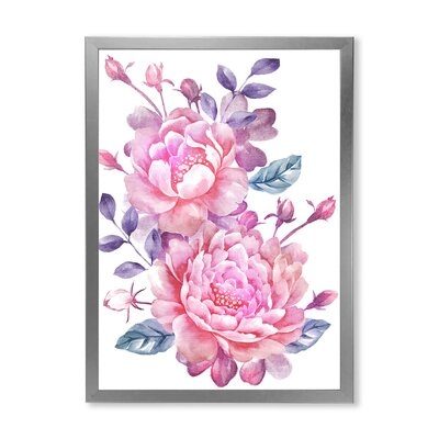 FDP35606_Pink Retro Flowers With Blue Leaves - Traditional Canvas Wall Art Print - Image 0