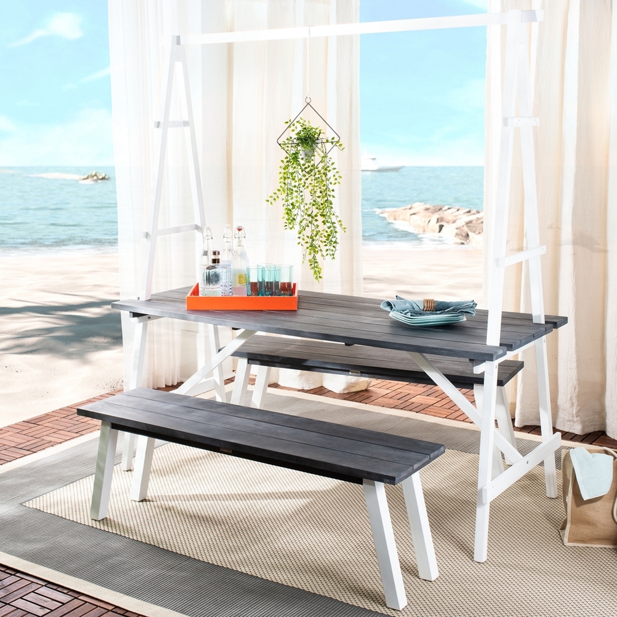 Willamy 3 Pc Dining Set - Dark Slate Gray/White - Safavieh - Image 1