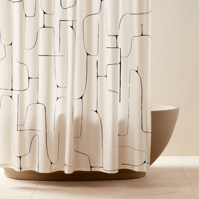 Falazo Organic Cotton Warm White with Black Abstract Shower Curtain 72" - Image 0