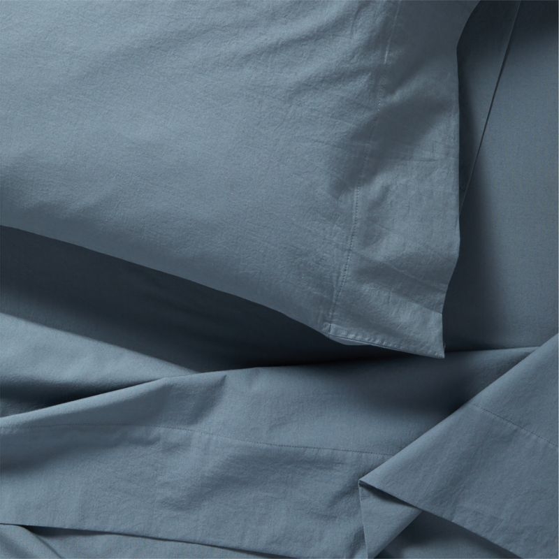Cozy Cloud Slate Blue Washed Organic Cotton Kids Full Sheet Set - Image 1