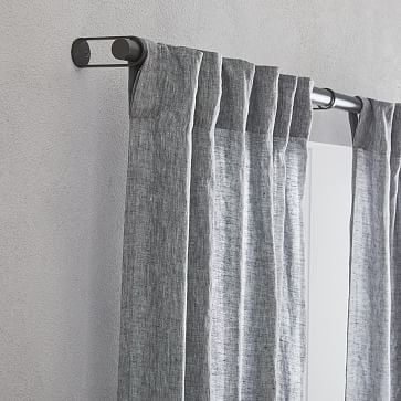 Belgian Flax Linen + Luster Velvet Curtain, Slate + Pewter 48"x 96" - Image 1