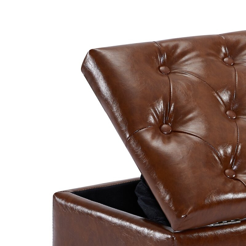 Eisenberg 24'' Wide Faux Leather Tufted Rectangle Storage Ottoman with Storage, Dark Brown (Dark Brown or tan?) - Image 3