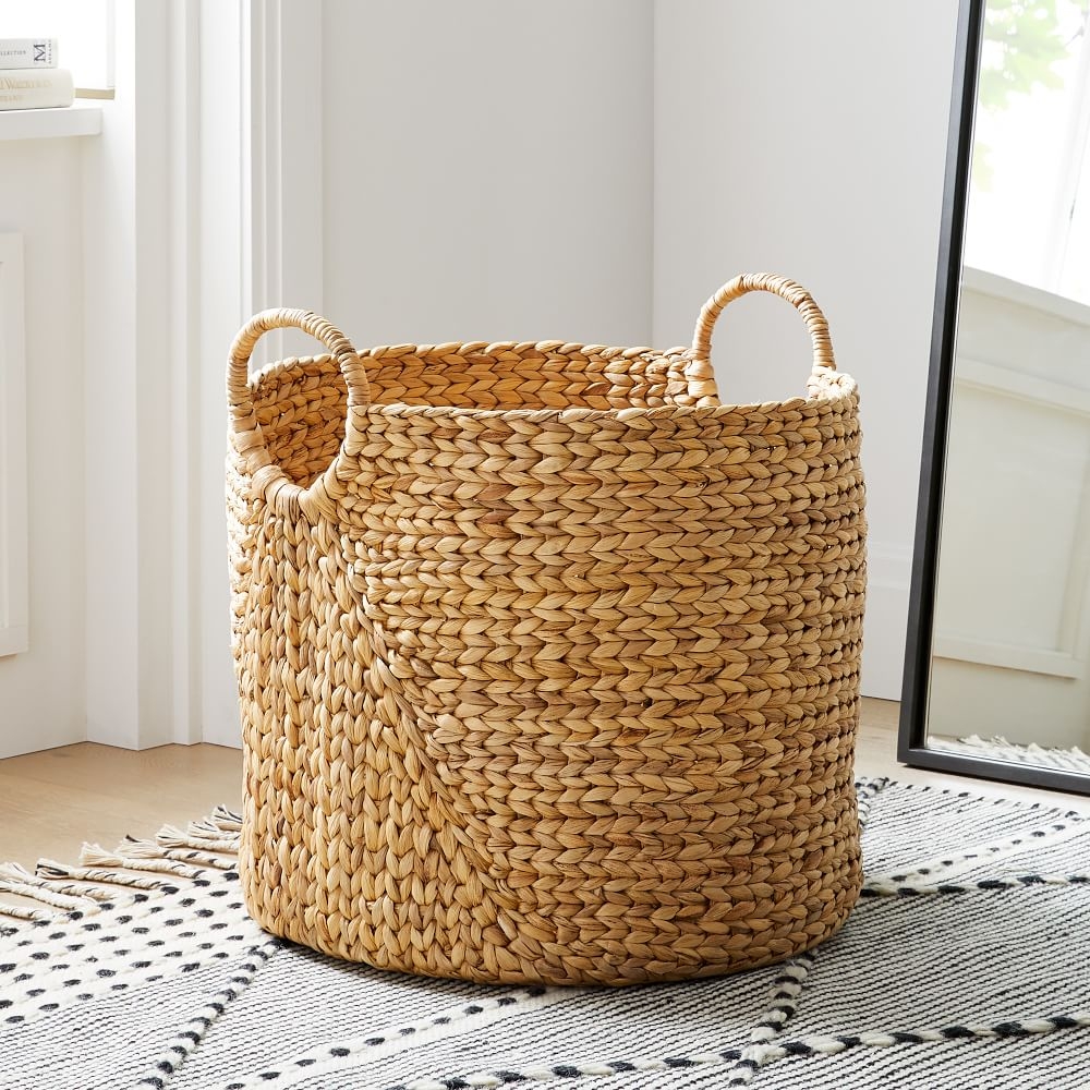 Curved Seagrass Basket, Round Handle Baskets, Natural, Large, 19.3"D x 19.7"H - Image 0