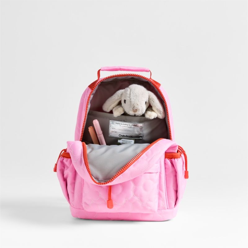 Dreamer Quilted Pink Flower Small Kids Backpack with Side Pockets - Image 2