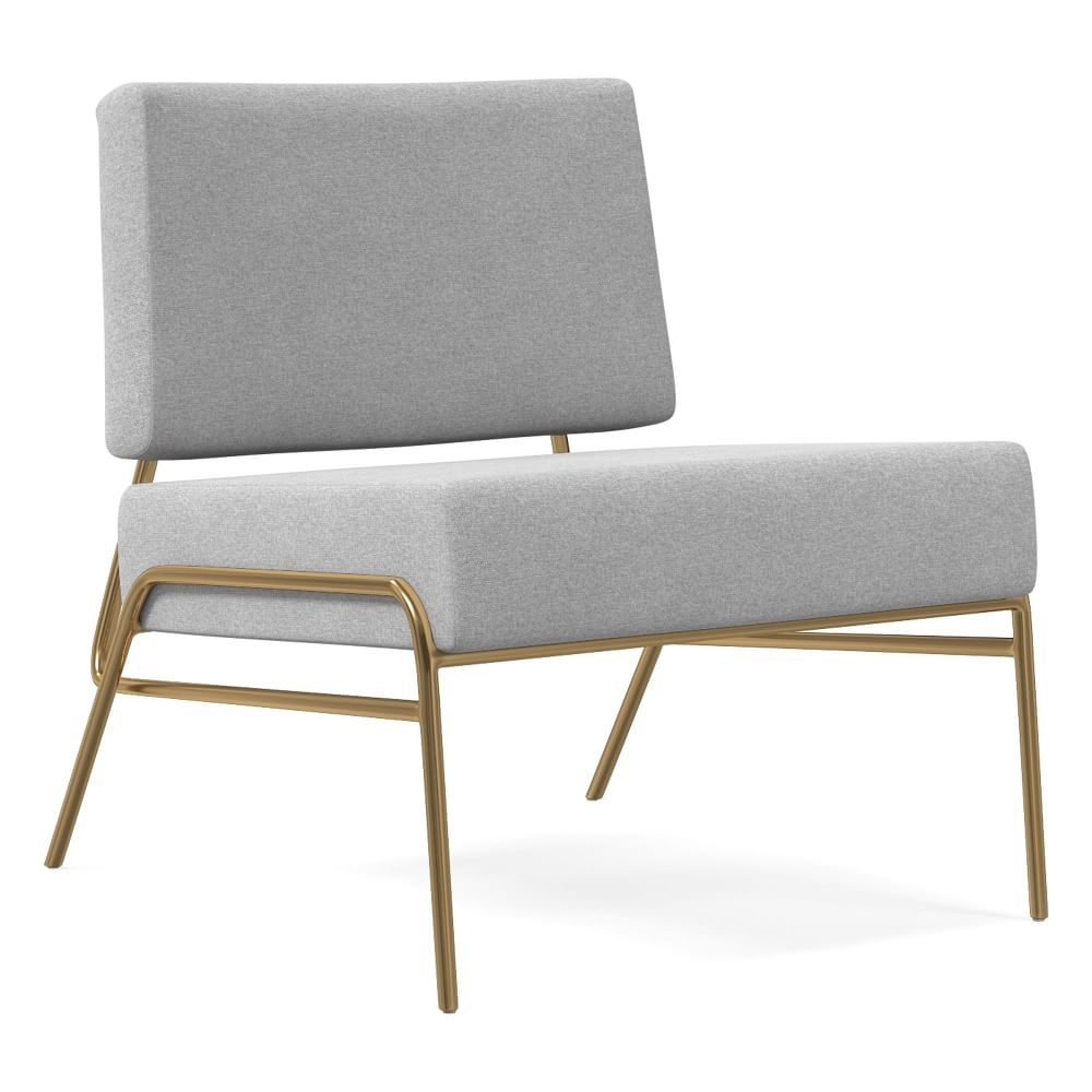 Open Box: Wire Frame Slipper Chair, Poly, Distressed Velvet, Frost Gray, Antique Brass - Image 0