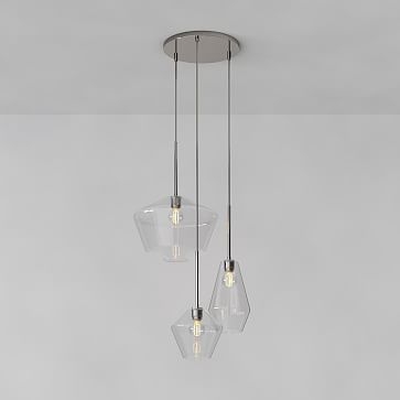 Sculptural Glass 3-Light Geo Chandelier, 6.75", Milk Shade, Bronze Canopy - Image 3