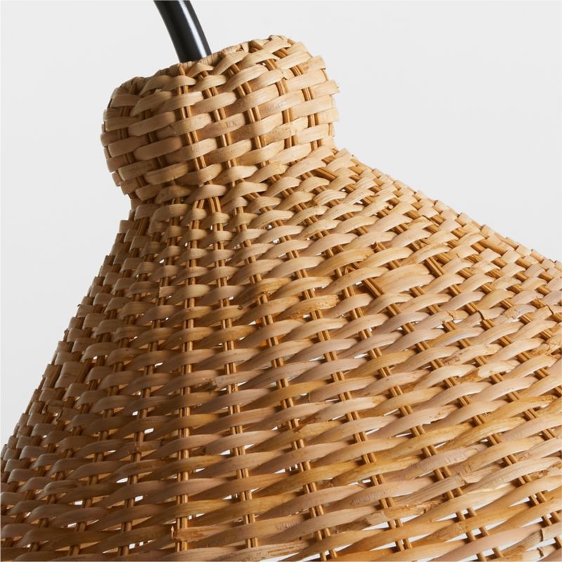 L'Union Black Metal Arc Floor Lamp with Rattan Shade by Athena Calderone - Image 4
