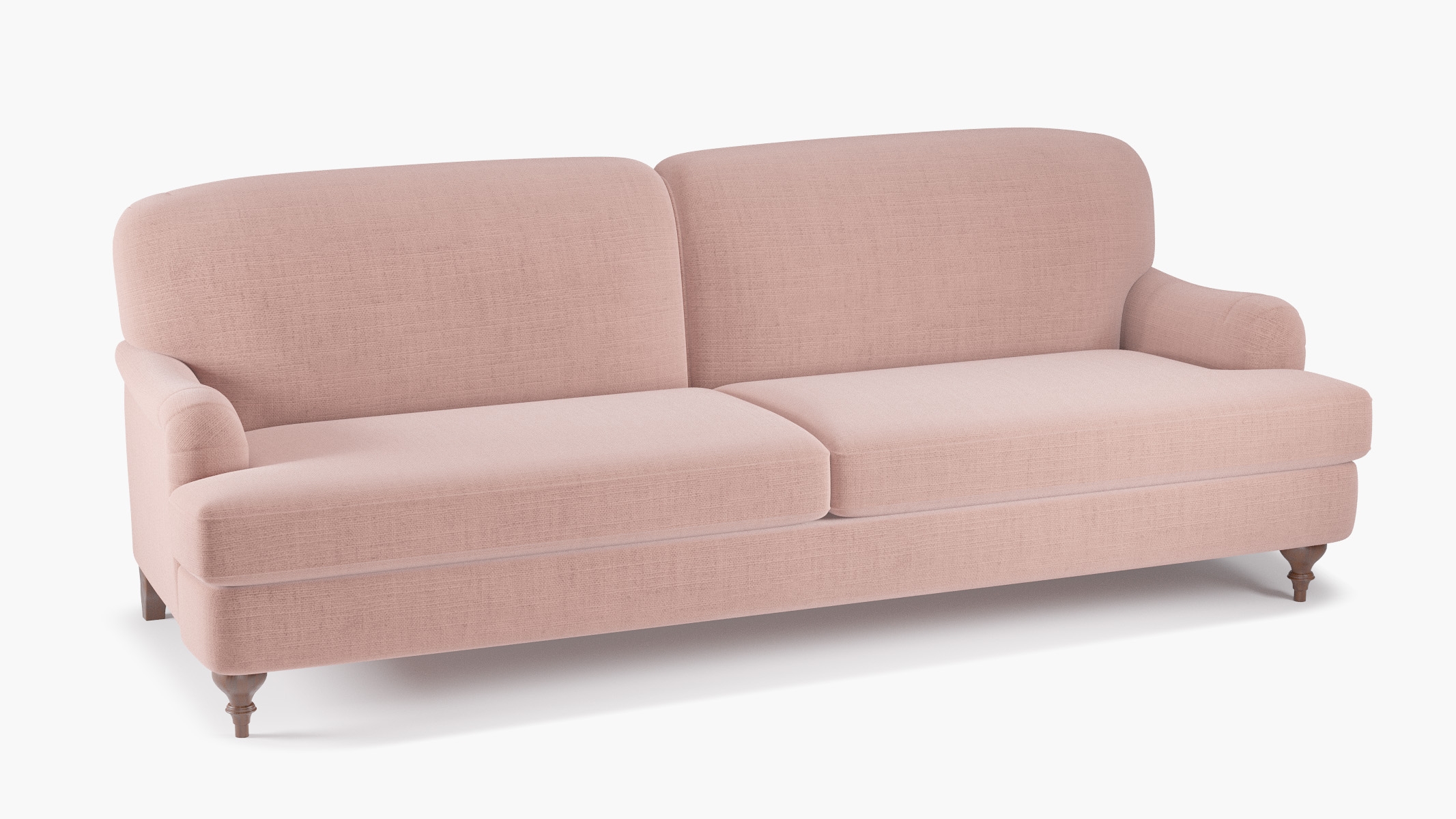 English Roll Arm Sofa, Blush Everyday Linen, Walnut Turned Wood Leg - Image 1