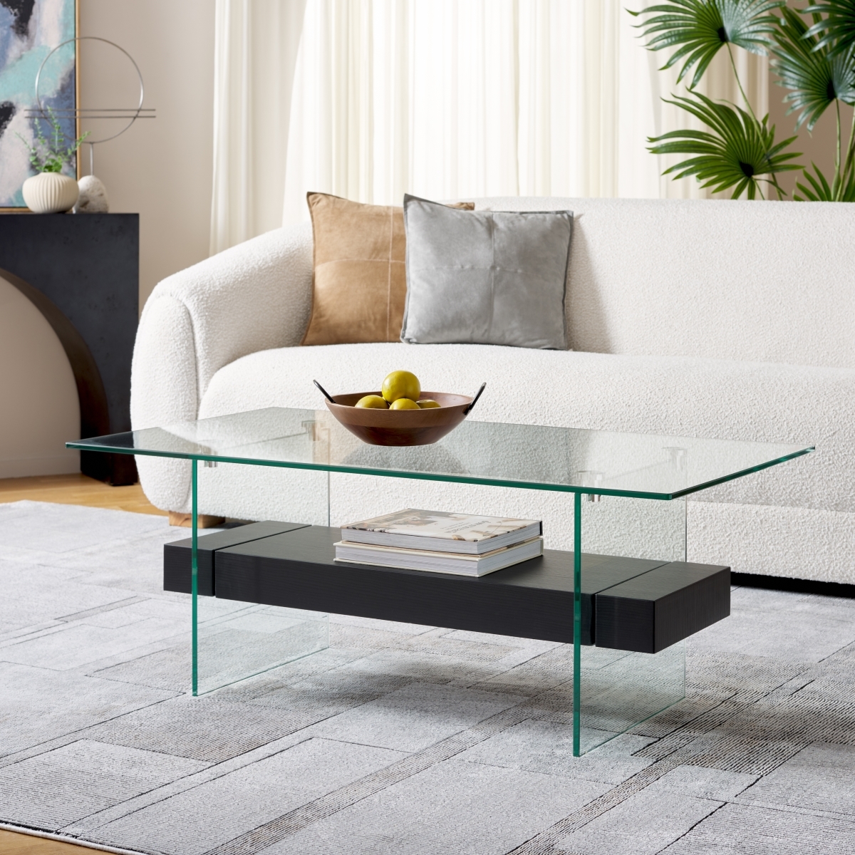 Kayley Coffee Table - Glass / Black Stripe - Safavieh - Image 1