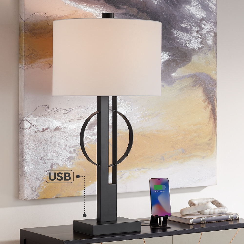 Possini Euro Galaxy 32" High Black Geometric Base Dual USB Table Lamp - Image 0