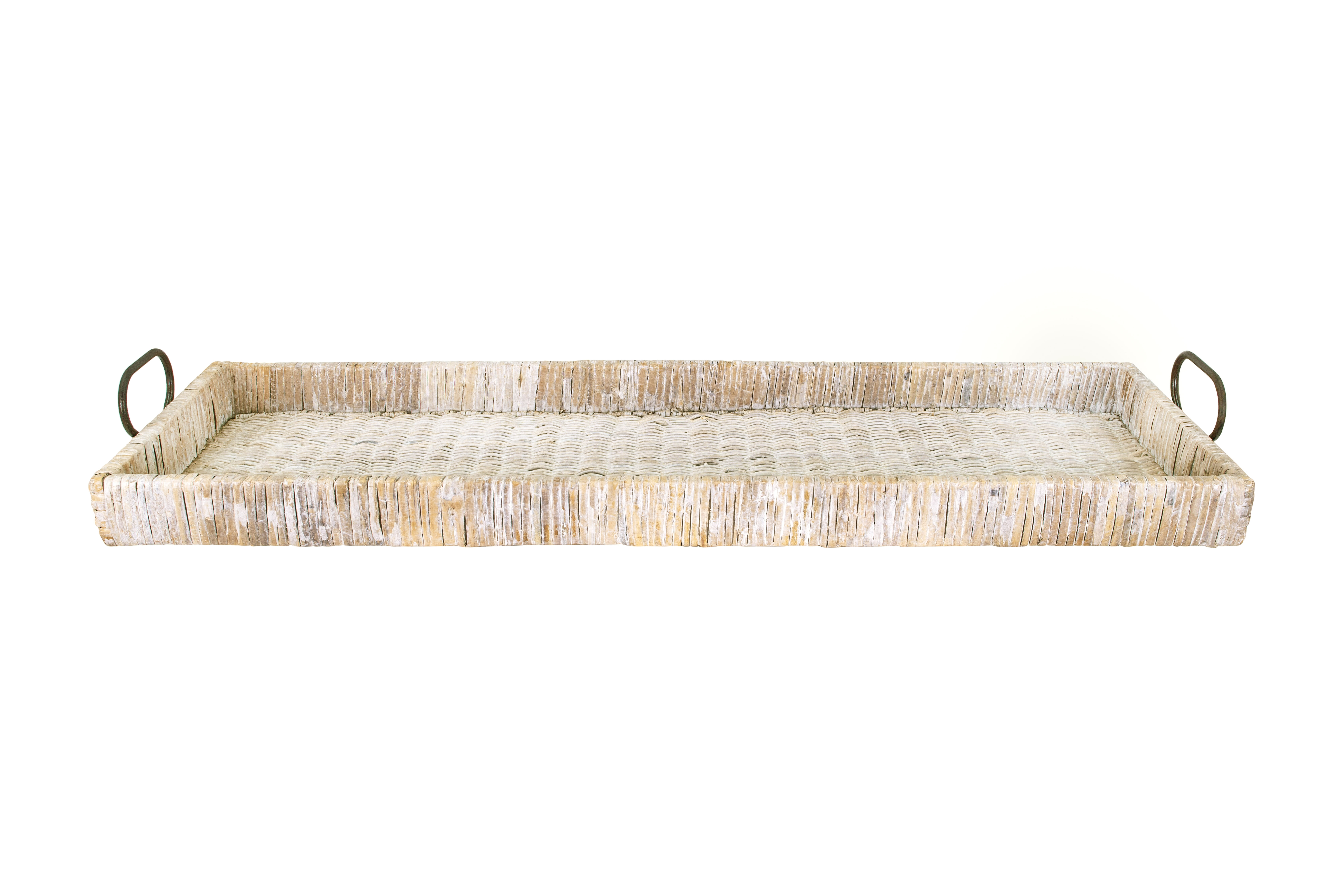 Oversize Decorative Tan Rattan Tray with Metal Handles - Image 0
