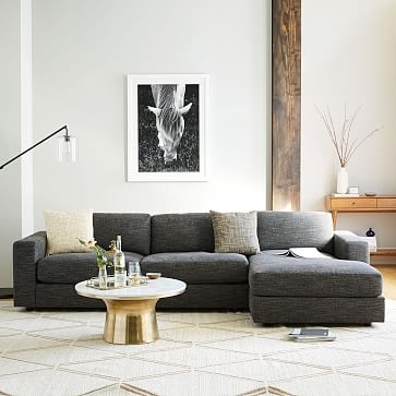 Urban Armless Loveseat, Poly, Performance Chenille Tweed, Frost Gray, Concealed Supports - Image 1
