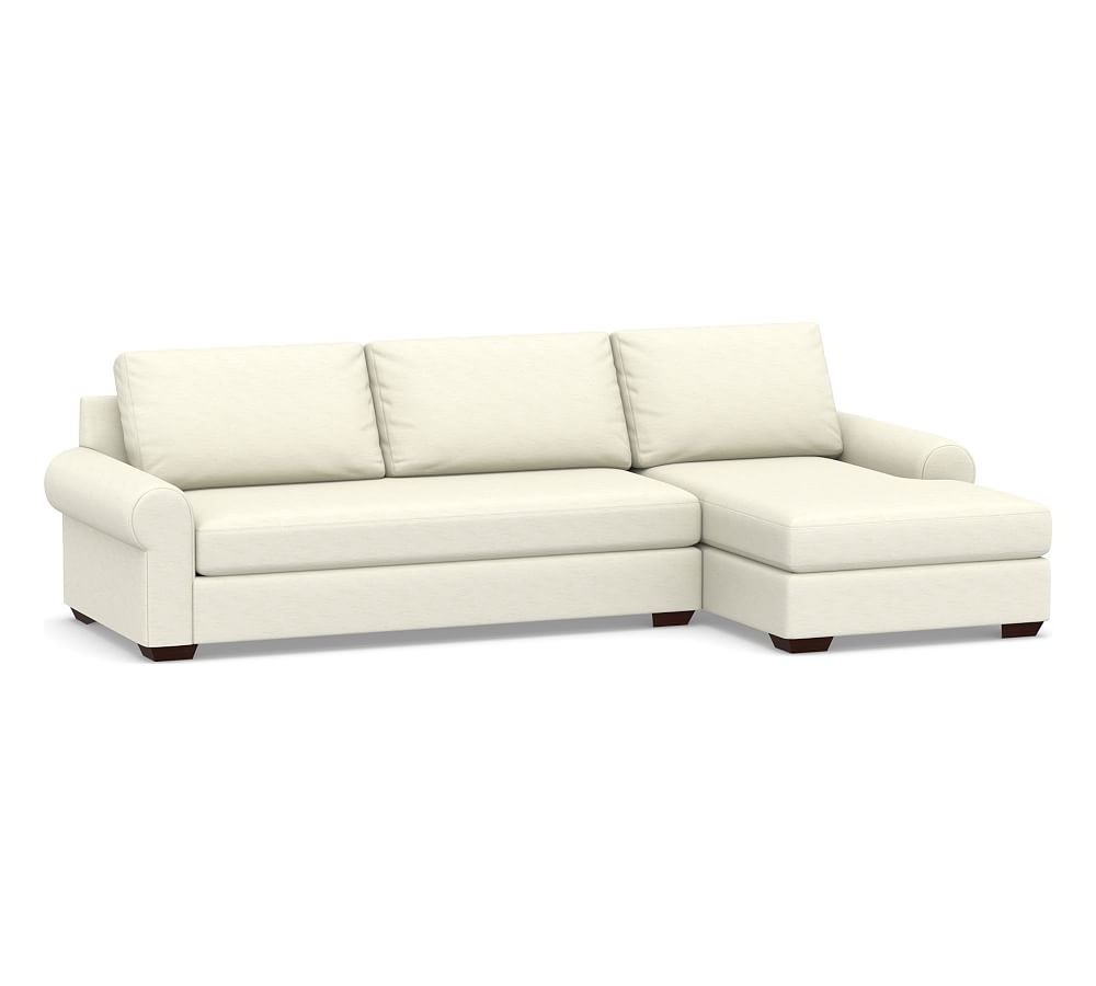 Big Sur Roll Arm Upholstered Left Arm Sofa with Chaise Sectional and Bench Cushion, Down Blend Wrapped Cushions, Performance Slub Cotton Ivory - Image 0