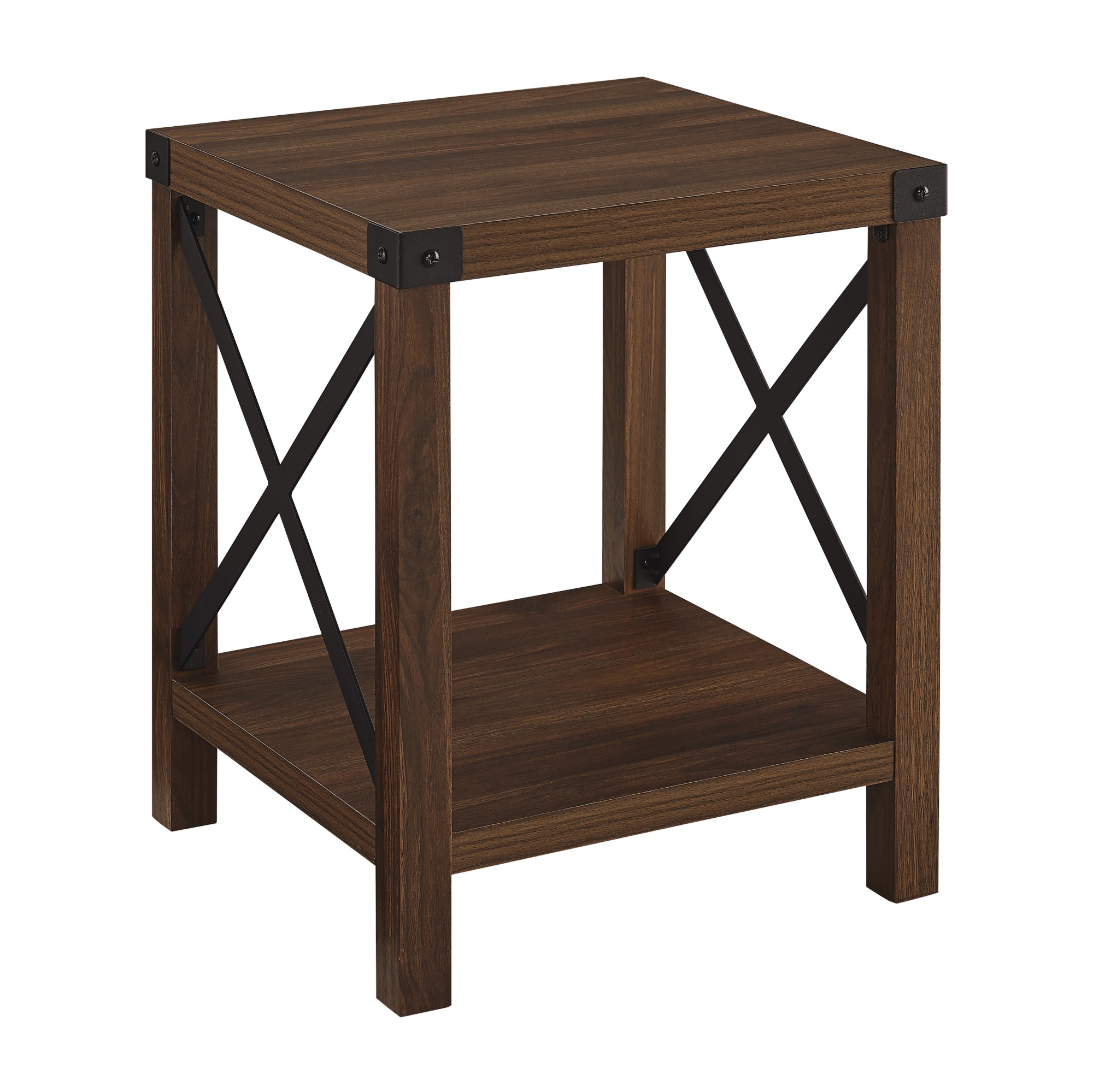 Metal X Rustic Wood Side Table - Dark Walnut - Image 0