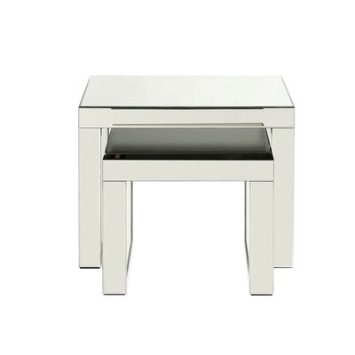 Accent Table With Mirrored Top And Faux Crystal Accent, Large, Silver - Image 0