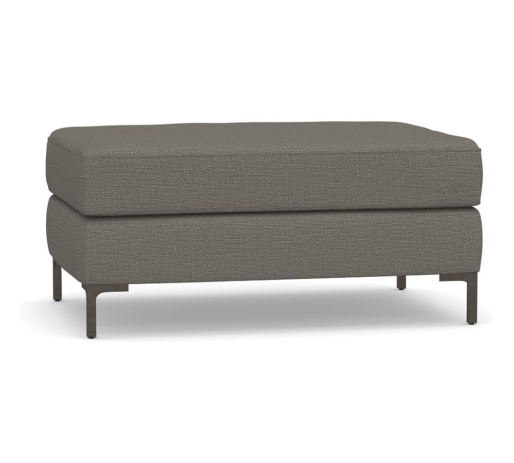 Jake Upholstered Ottoman with Bronze Legs, Polyester Wrapped Cushions, Chunky Basketweave Metal - Image 0