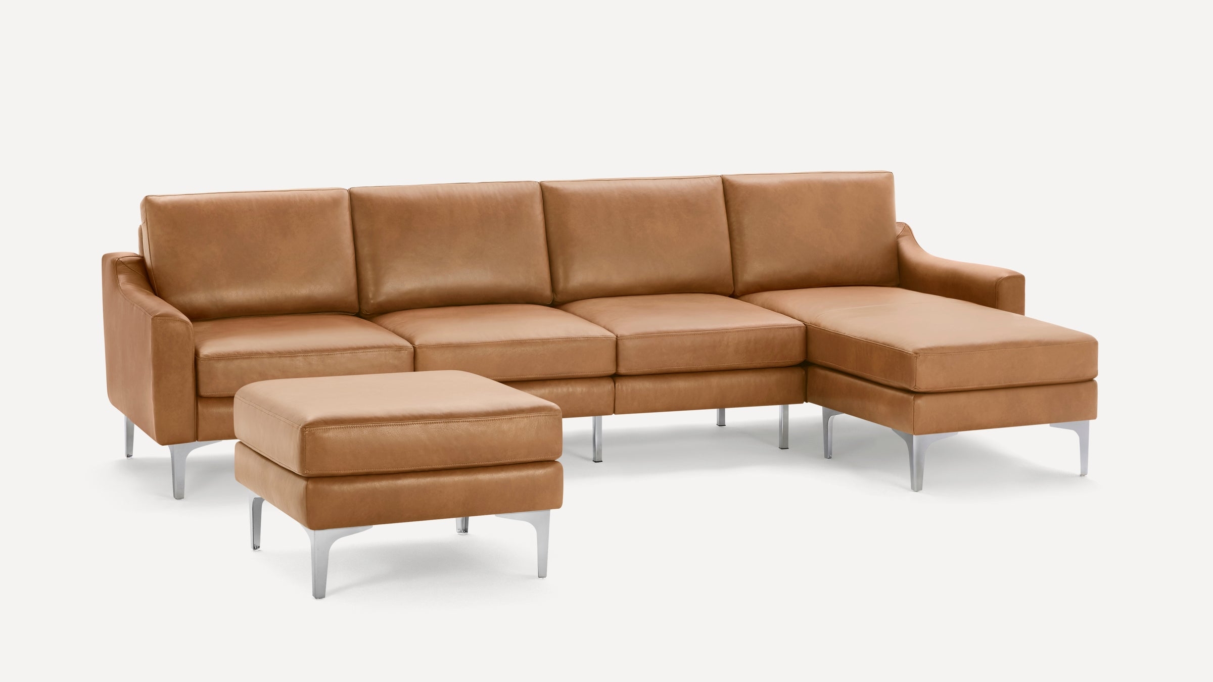 Nomad Leather King Sectional with Ottoman - Camel - Top Grain Leather / Brass - Metal / Slope - Image 9