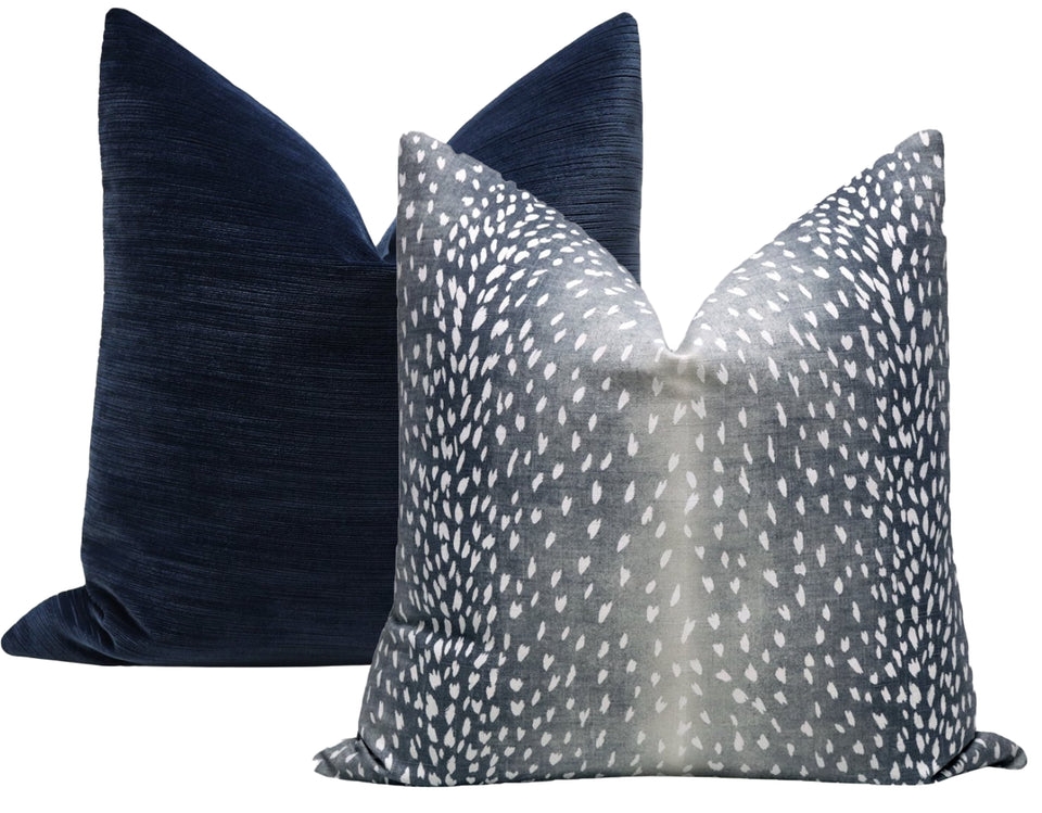 Antelope Linen Print Pillow Cover, Navy, 20" x 20" - Image 1