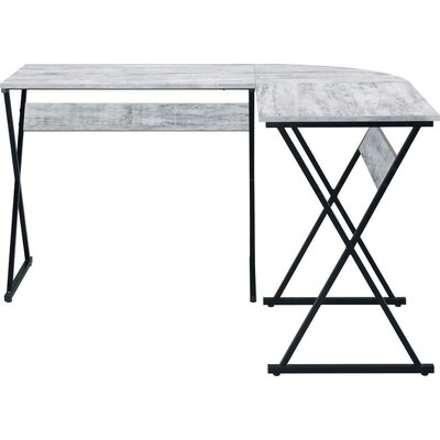 Writing Desk With L Shape And X Metal Legs, Brown - Image 0