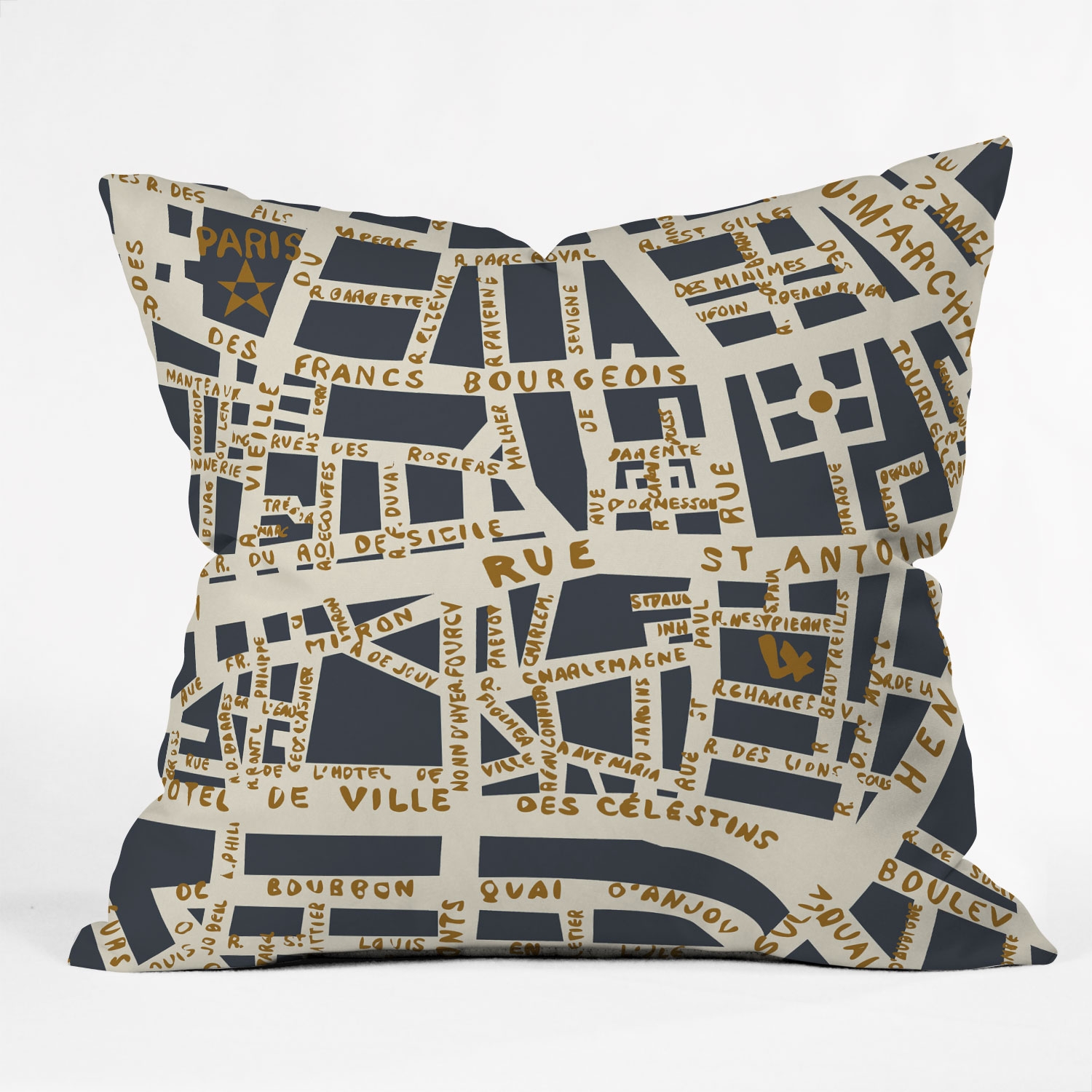 Paris Map Grey Gold by Holli Zollinger - Outdoor Throw Pillow 16" x 16" - Image 0