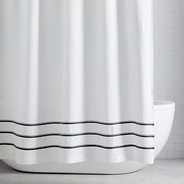 Embroidered Stripe Shower Curtain, 72"x74", Iron Gate - Image 0