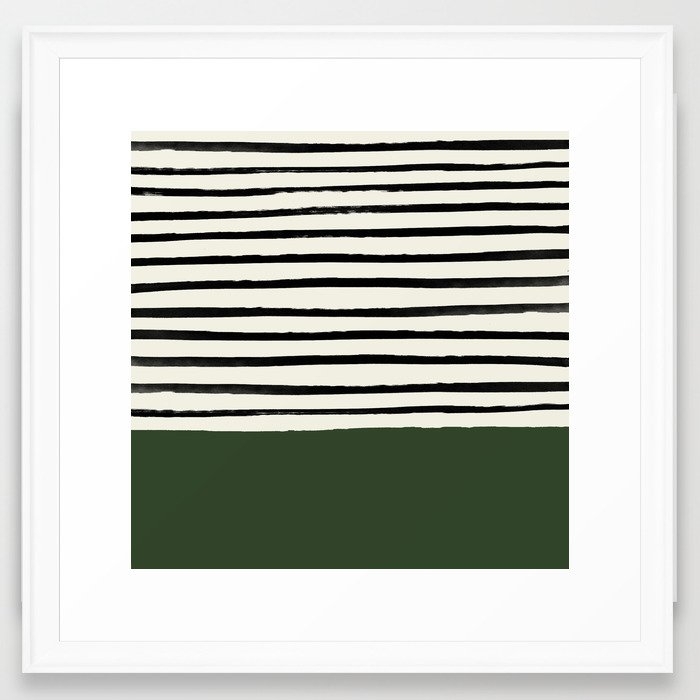 Forest Green X Stripes Framed Art Print by Leah Flores - Scoop White - Medium(Gallery) 20" x 20"-22x22 - Image 0