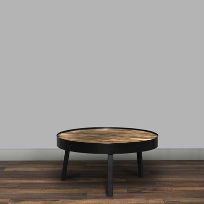Mango Wood Round Coffee Table With Metal Tripod Base, Brown And Black - Image 0
