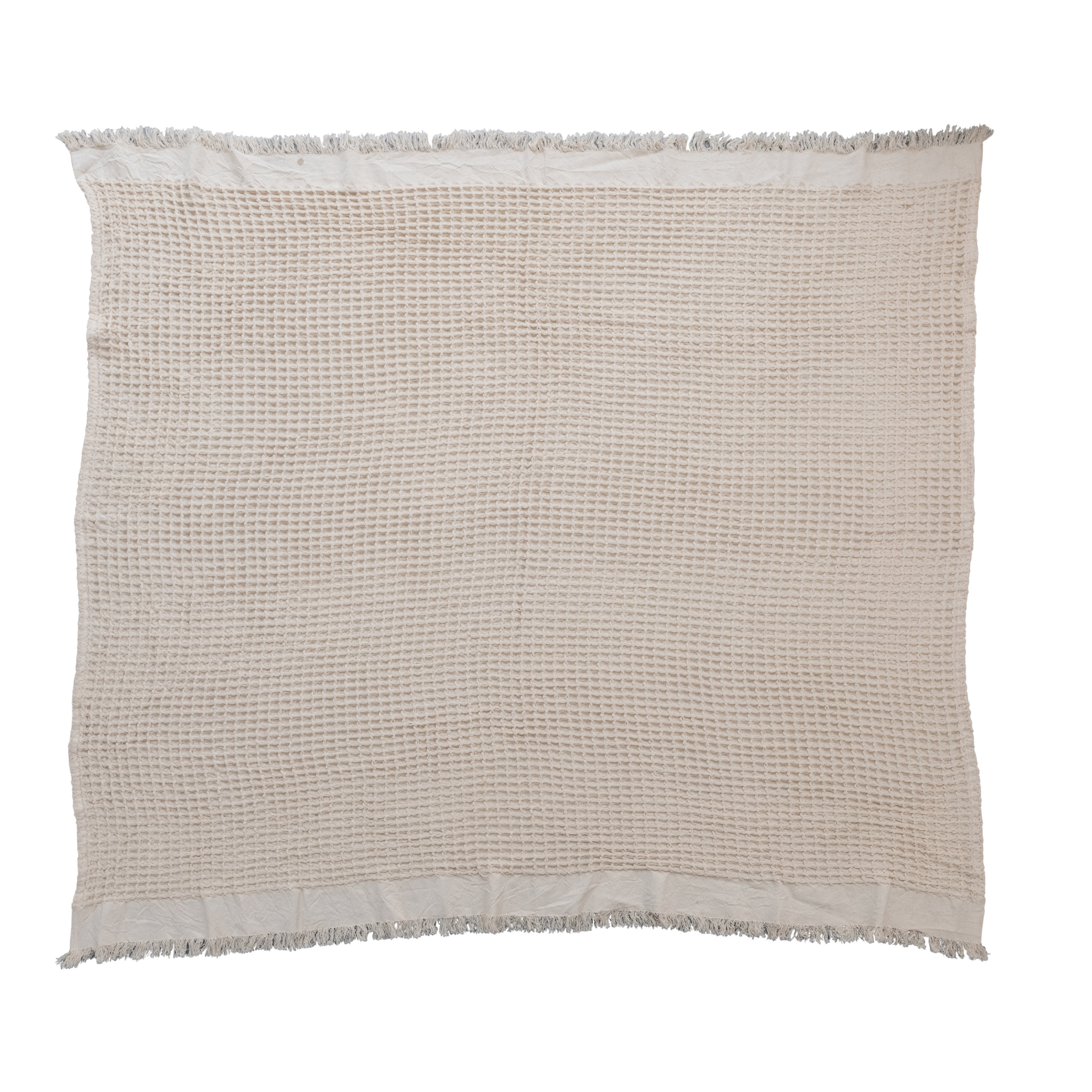 Soft Cotton Waffle Weave Throw with Fringe, Natural - Image 0