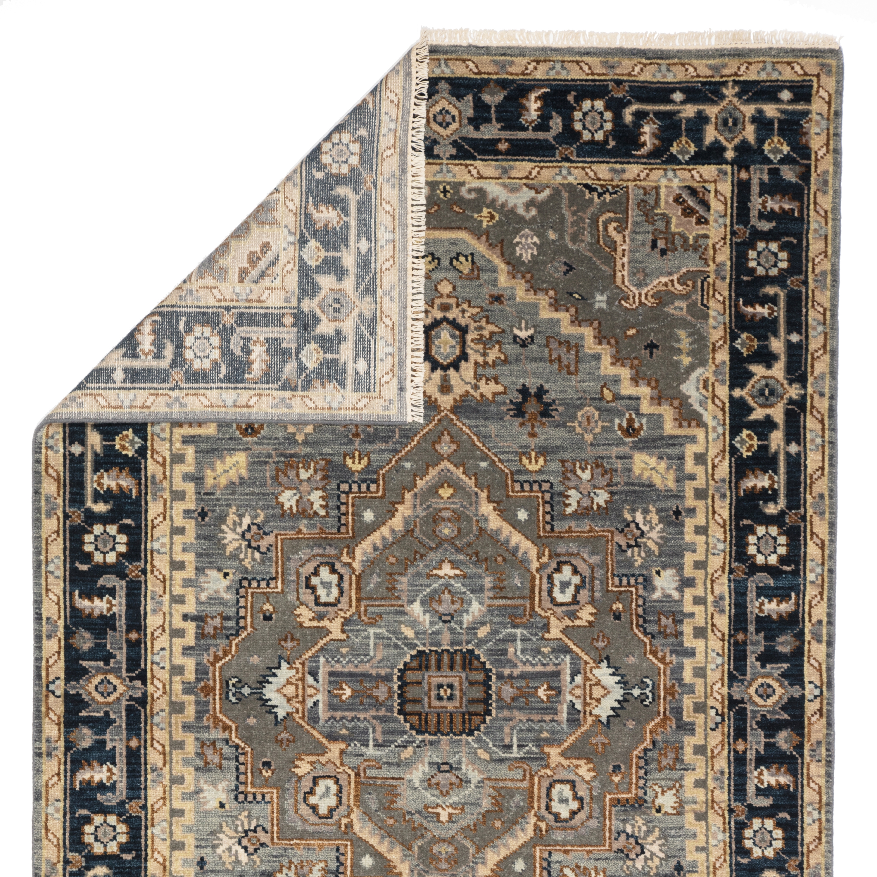 Andrews Hand-Knotted Medallion Gray/ Brown Area Rug (6'X9') - Image 2