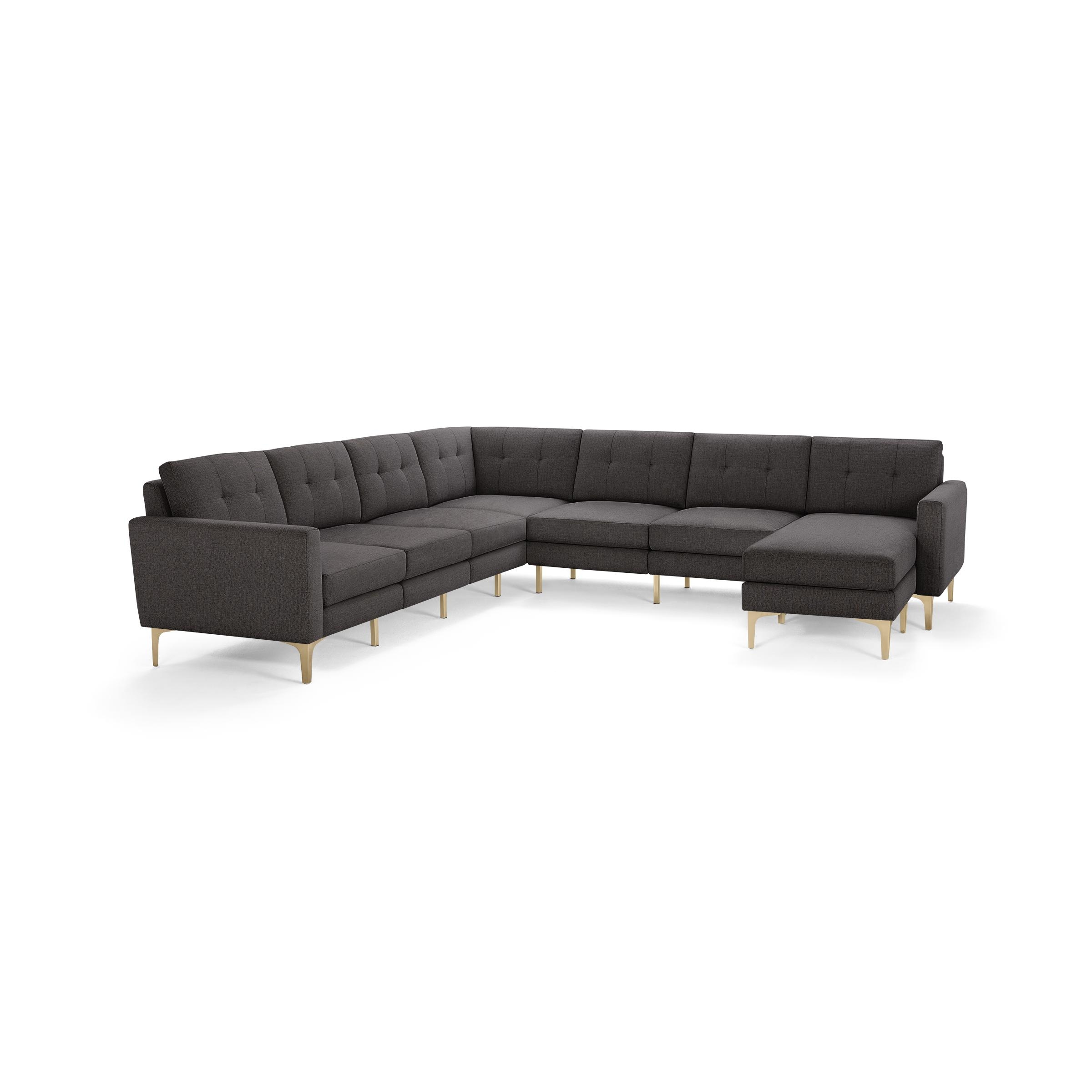 Nomad 7-Seat Corner Sectional with Chaise - Heather Charcoal - Performance Chenille / Brass - Metal / Block - Image 0