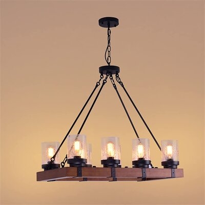 Old Fashioned Wood 8 Lights Rectangle Candle Pendant Light With Adjustable Chain - Image 0