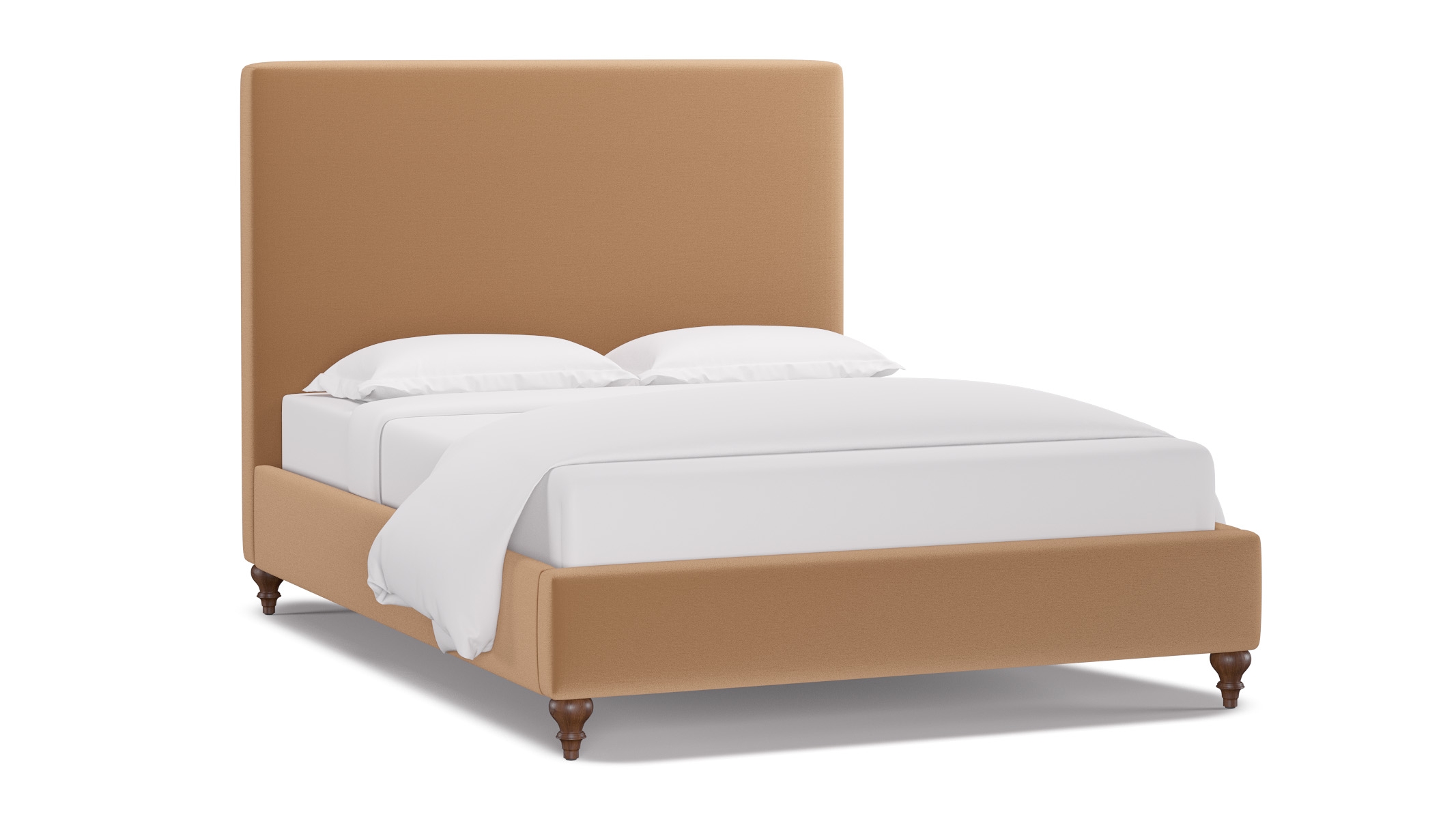 Classic Bed, Camel Performance Plush Velvet, Walnut Traditional Turned Leg, Full - Image 1