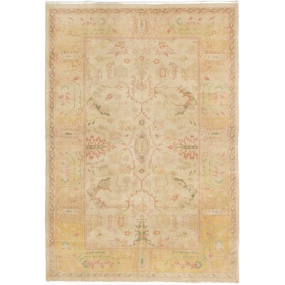 One-of-a-Kind Joan Hand-Knotted 2010s Keisari Beige 6'1" x 8'10" Wool Area Rug - Image 0